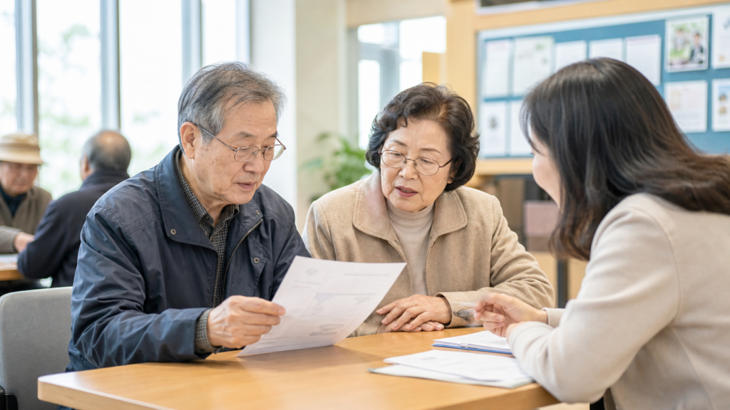 지역 일자리 정보를 함께 살펴보는 한국인 시니어 부부
